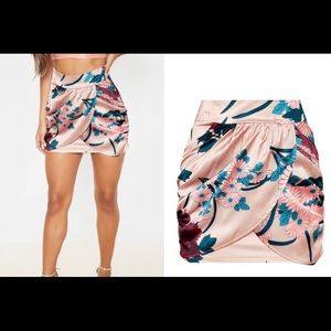 Satin nude mini skirt